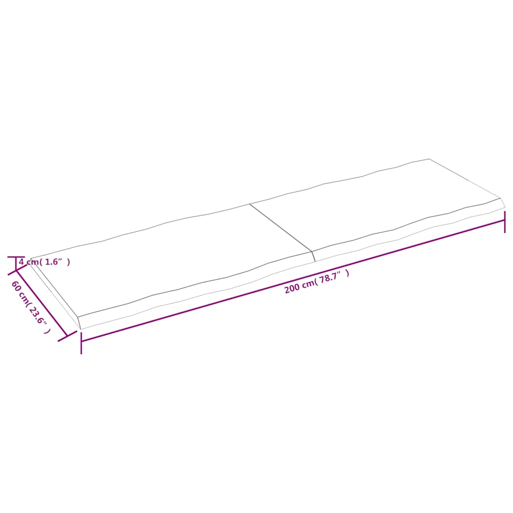 Solid Wood Live Edge Table Top, Dark Brown 200x60 cm