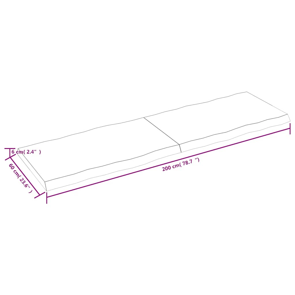 Live Edge Solid Wood Table Top, Dark Brown, 200x60x(2-6) cm