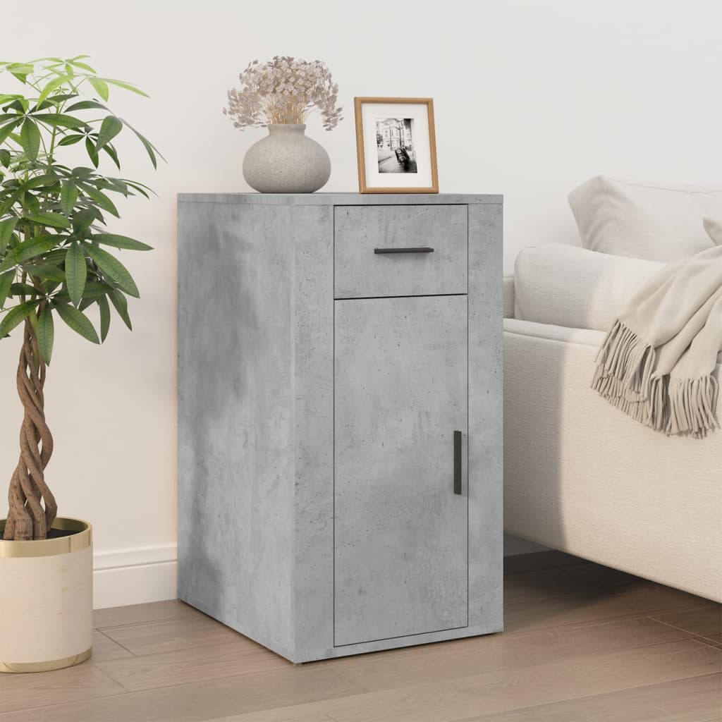 Concrete Grey Desk with Cabinet - Engineered Wood Office Solution