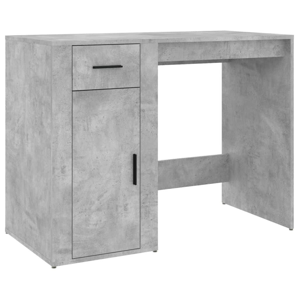 Concrete Grey Desk with Cabinet - Engineered Wood Office Solution
