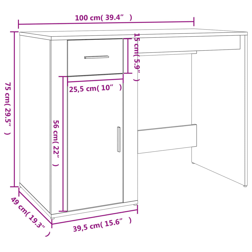 Concrete Grey Desk with Cabinet - Engineered Wood Office Solution
