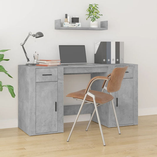 Concrete Grey Desk with Cabinet - Engineered Wood Office Solution
