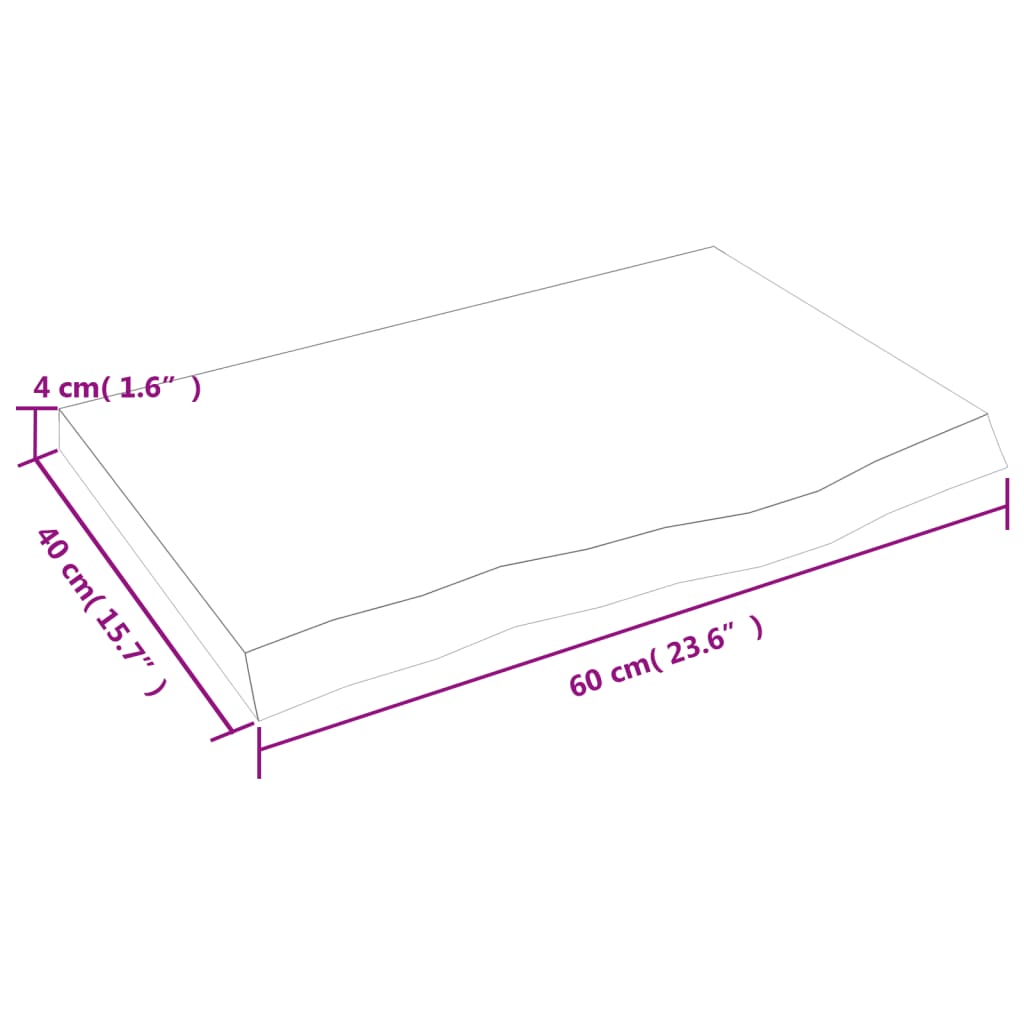 Solid Oak Table Top 60x40 cm - Adjustable 2-4 cm Untreated Wood
