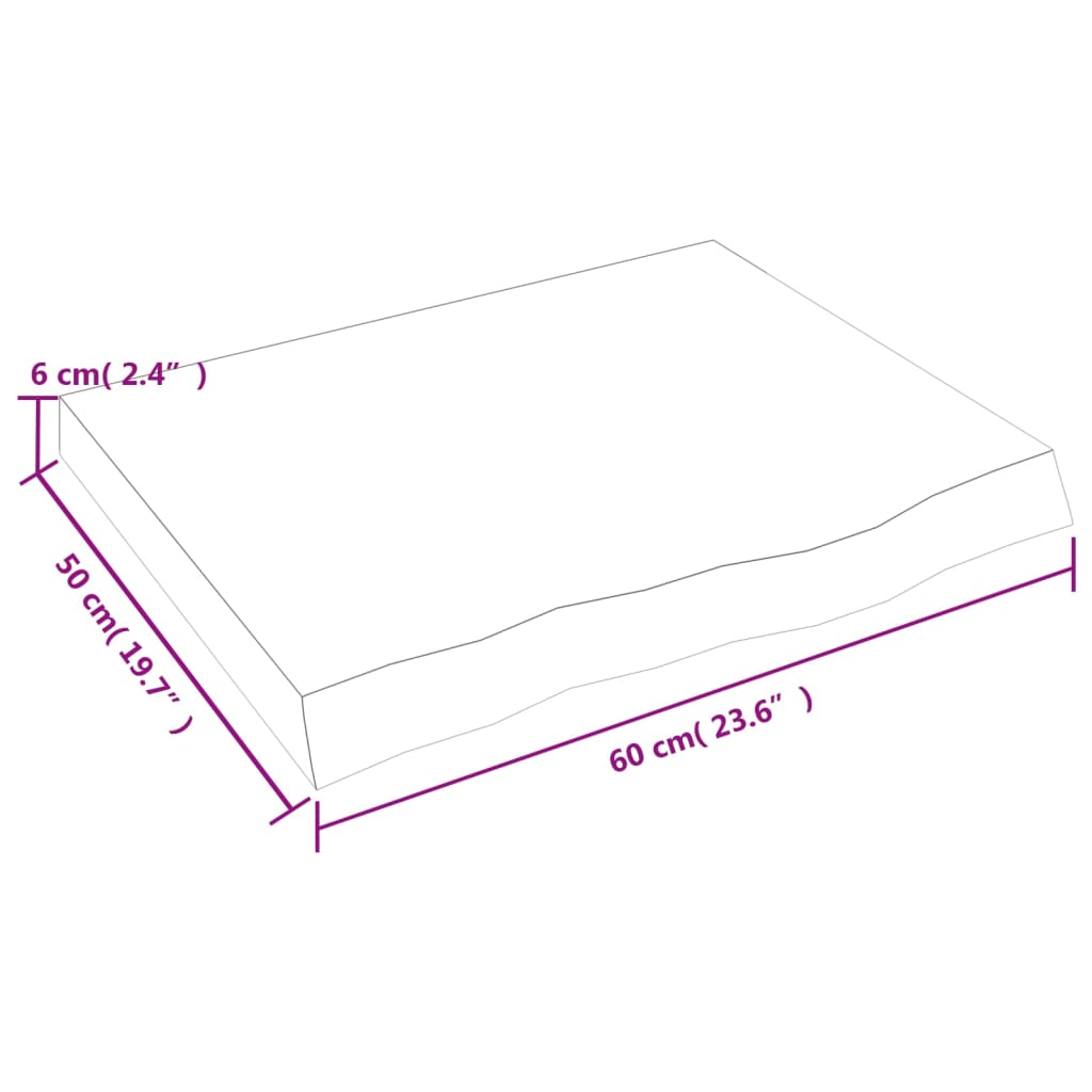Solid Oak Table Top 60x50x(2-6) cm - Untreated Wood Finish