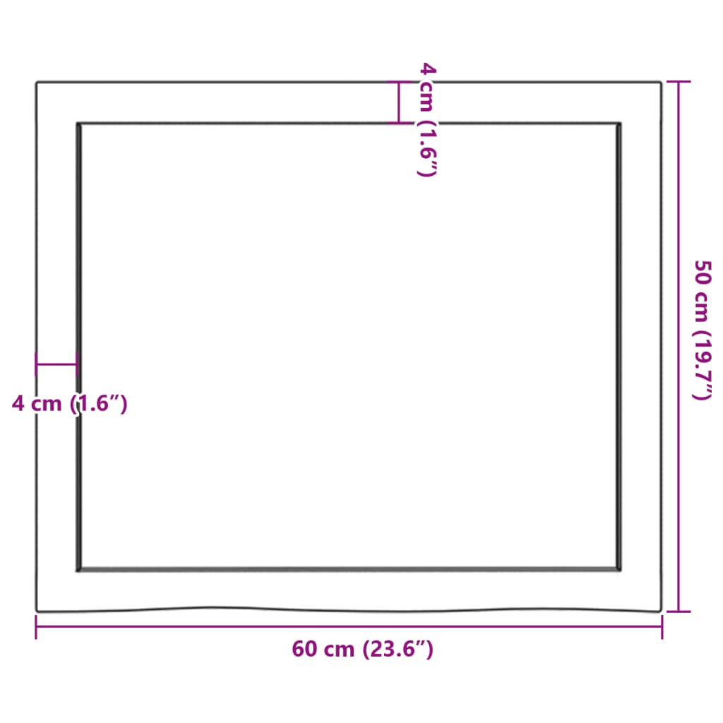 Solid Oak Table Top 60x50x(2-6) cm - Untreated Wood Finish