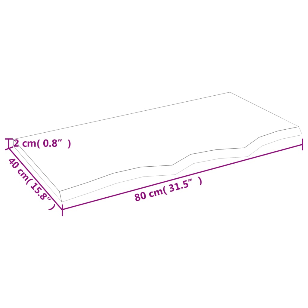 Oak Solid Wood Table Top 80x40x2 cm - Untreated Finish