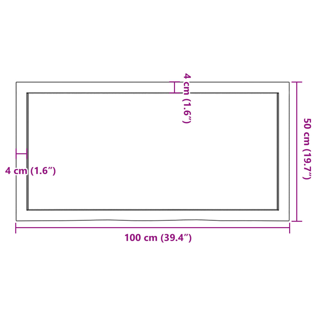 Solid Oak Table Top 100x50x(2-6) cm - Untreated Wood Finish