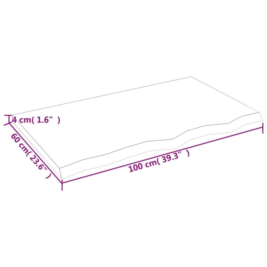 Solid Oak Table Top 100x60x(2-4) cm - Untreated Wood Finish