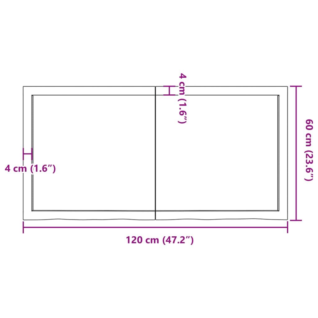 Solid Oak Tabletop 120x60 cm - Untreated, Natural Wood Finish