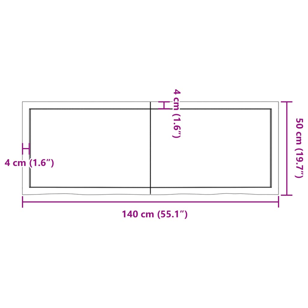 Solid Oak Table Top 140x50x(2-4) cm - Untreated Wood Surface