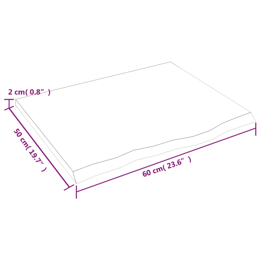 Solid Oak Table Top, Light Brown 60x50x2 cm - Treated Wood