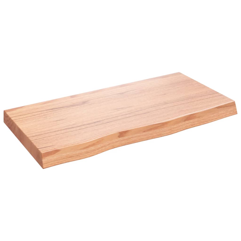 Solid Oak Table Top, Light Brown, 80x40x(2-6) cm, Treated Wood
