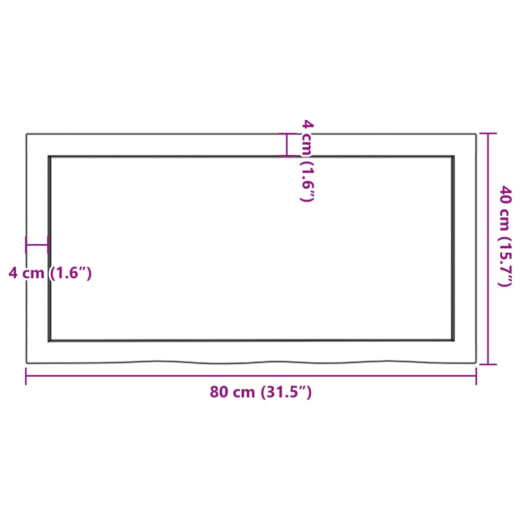 Solid Oak Table Top, Light Brown, 80x40x(2-6) cm, Treated Wood