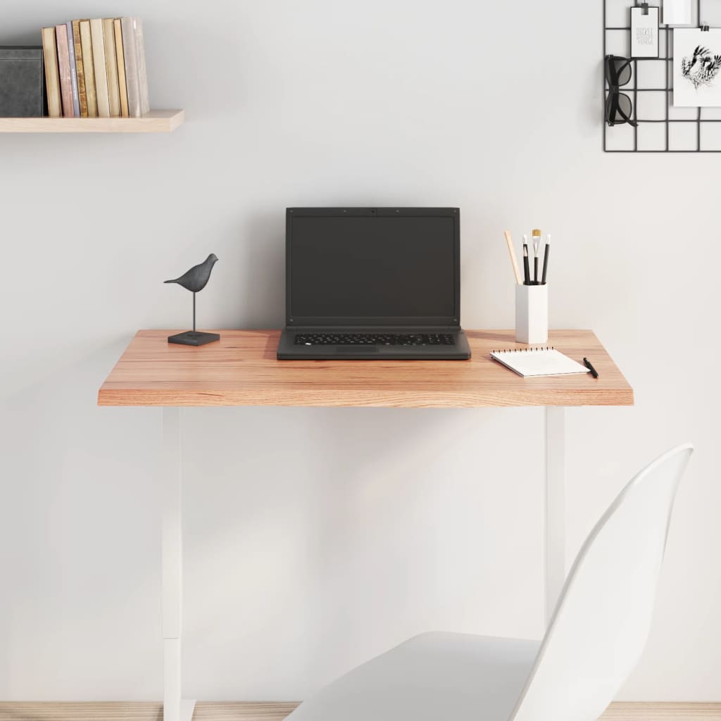 Solid Oak Tabletop, Light Brown 80x50x2 cm, Treated Wood