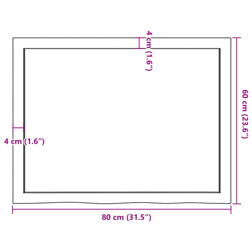 Solid Oak Table Top, Light Brown 80x60 cm, Adjustable Thickness