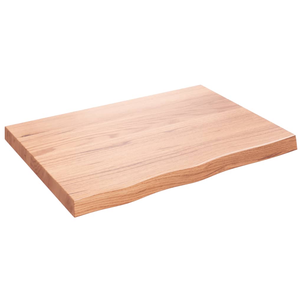 Solid Oak Table Top, Light Brown, 80x60x(2-6) cm, Treated Wood