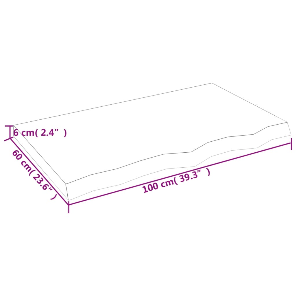 Solid Oak Light Brown Table Top 100x60cm, Adjustable Thickness