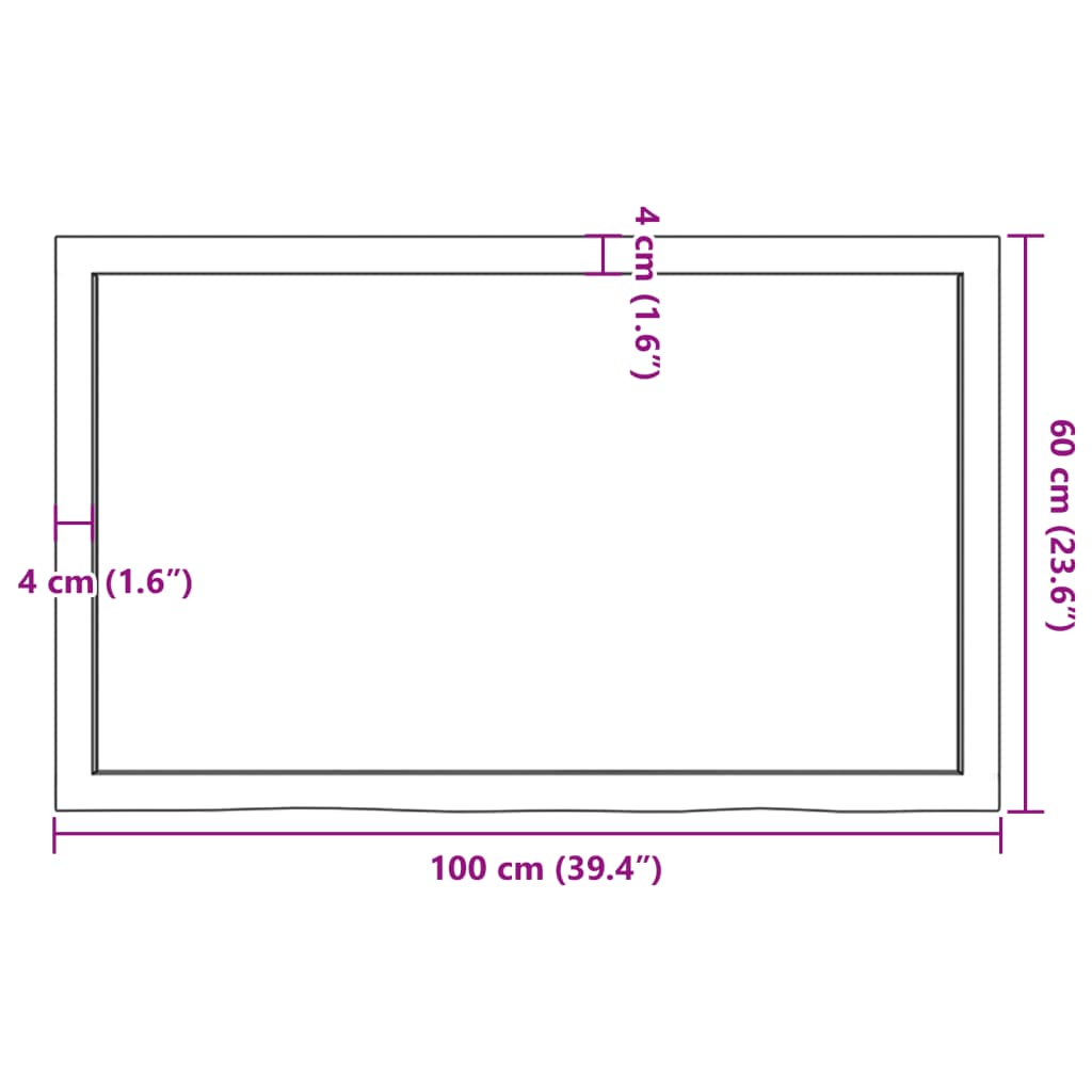 Solid Oak Light Brown Table Top 100x60cm, Adjustable Thickness