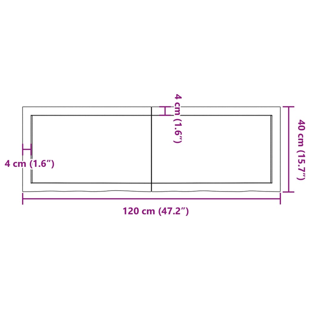 Solid Oak Table Top, Light Brown, 120x40x(2-6) cm Treated Wood