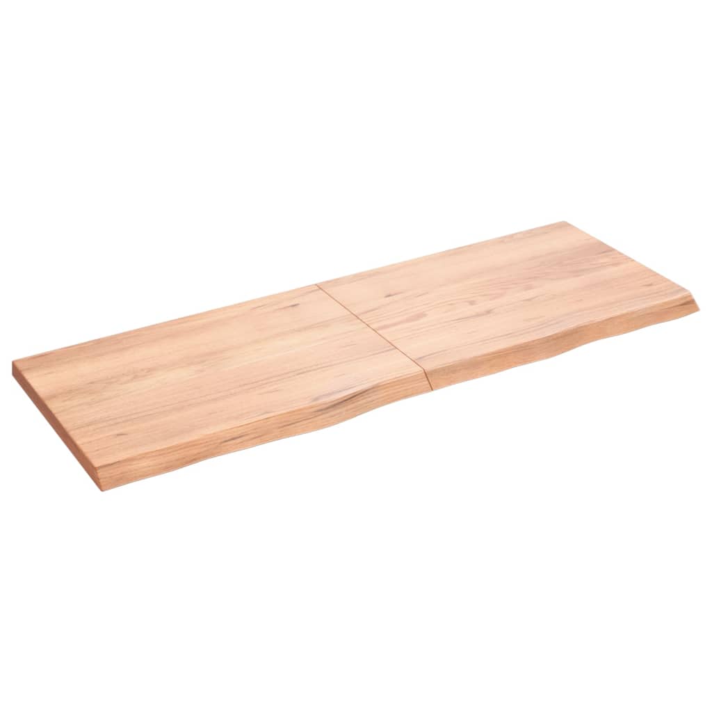 Solid Oak Table Top, Light Brown, 140x50x(2-4) cm, Treated Wood