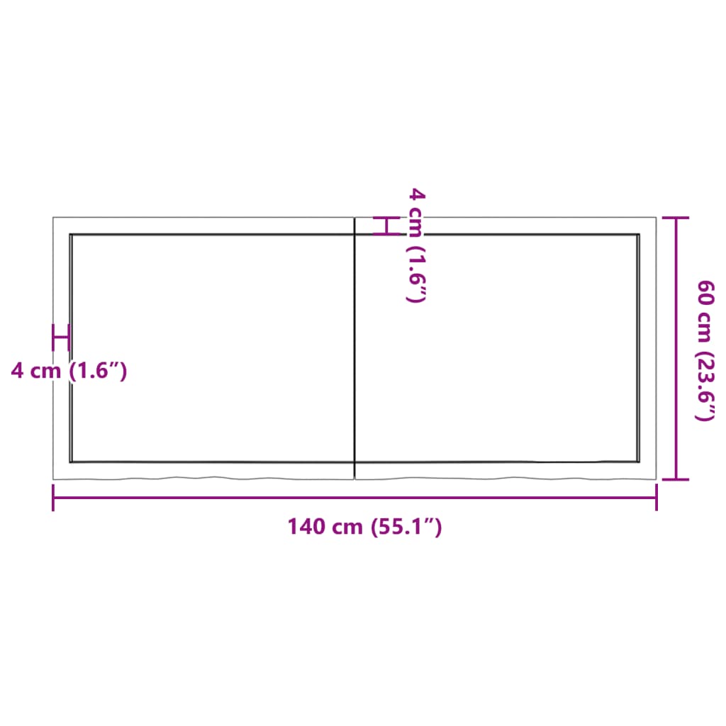 Light Brown Solid Oak Table Top 140x60cm, Treated Wood