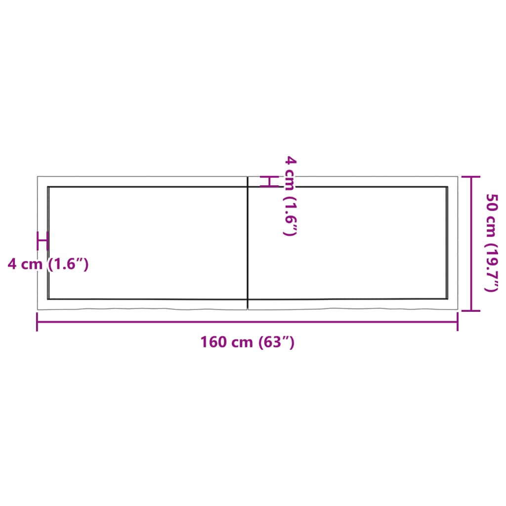 Solid Oak Table Top, Light Brown, 160x50x(2-4) cm, Treated Wood