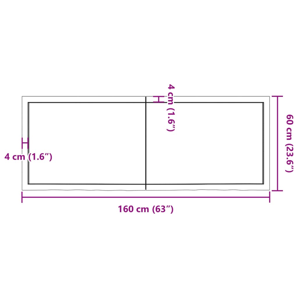 Solid Oak Table Top - Light Brown, 160x60x(2-6) cm, Treated Wood