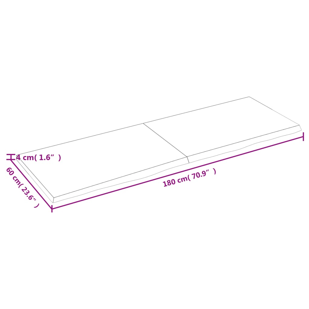 Solid Oak Table Top, Light Brown, 180x60 cm, Treated Wood