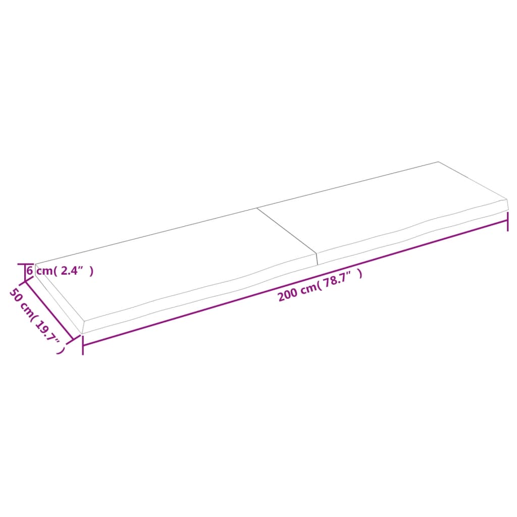Solid Oak Table Top 200x50x(2-6) cm - Light Brown Finish