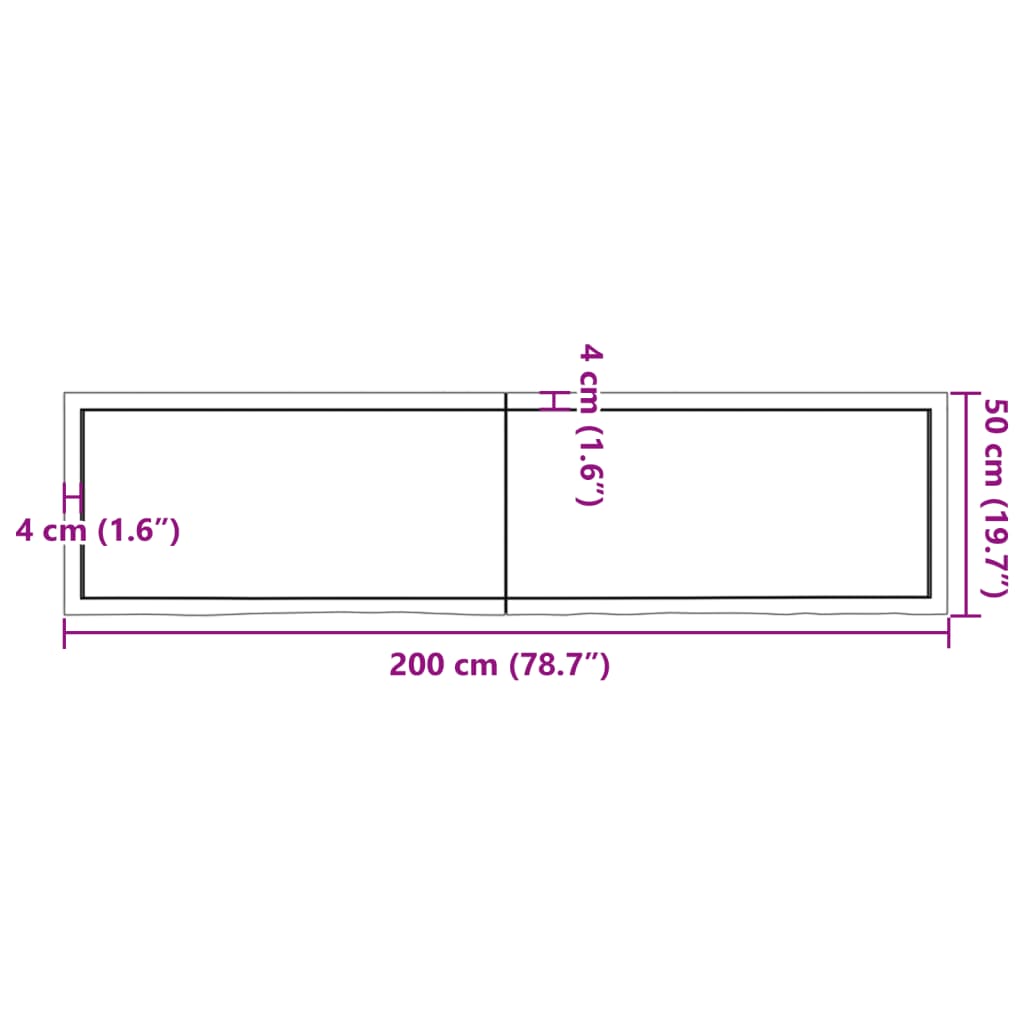 Solid Oak Table Top 200x50x(2-6) cm - Light Brown Finish