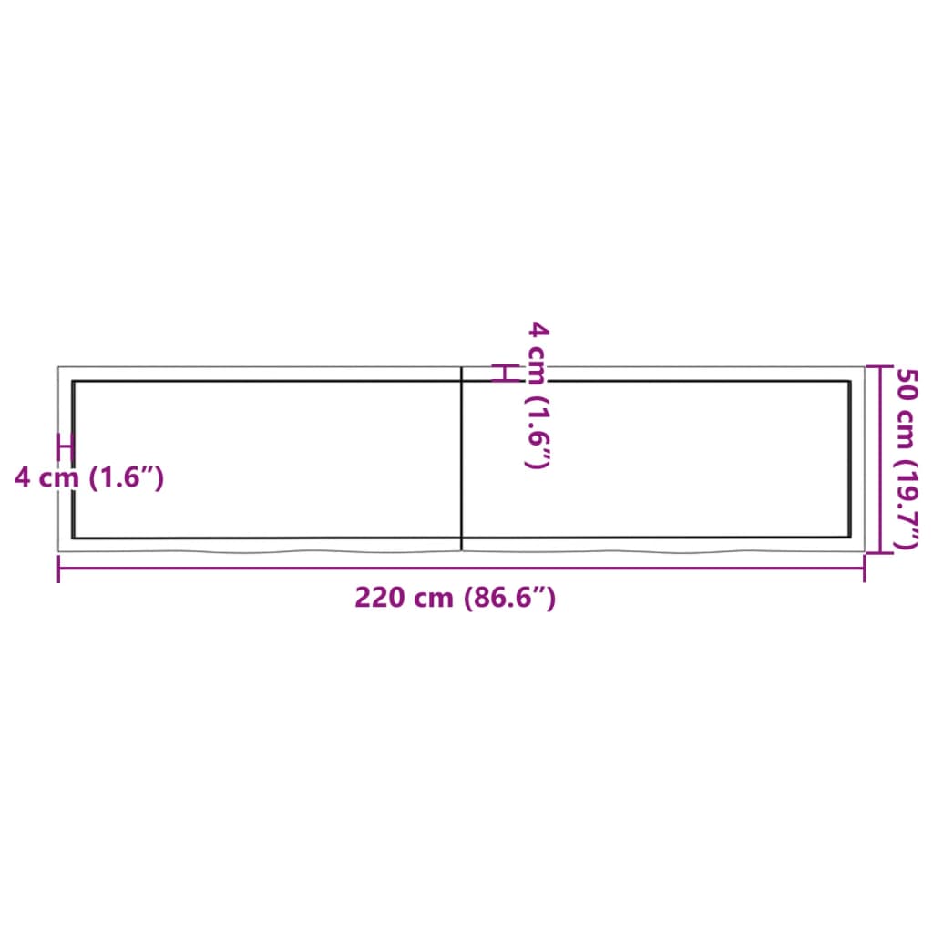 Solid Oak Table Top, Light Brown, 220x50x(2-6) cm, Durable Finish