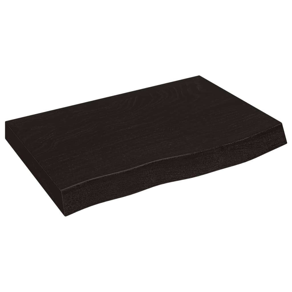 Solid Oak Table Top, Dark Brown, 60x40x(2-6) cm Treated Wood
