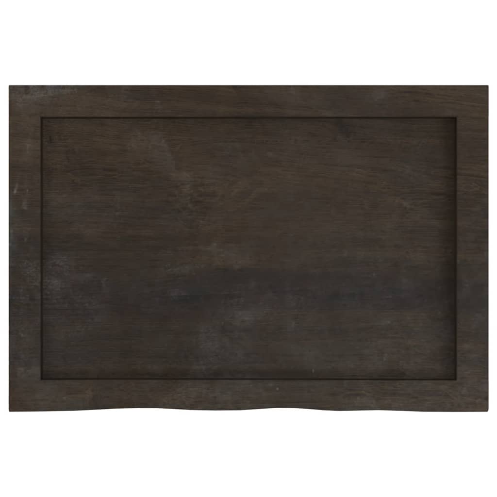 Solid Oak Table Top, Dark Brown, 60x40x(2-6) cm Treated Wood
