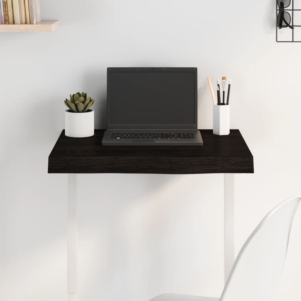 Solid Oak Table Top, Dark Brown, 60x40x(2-6) cm Treated Wood