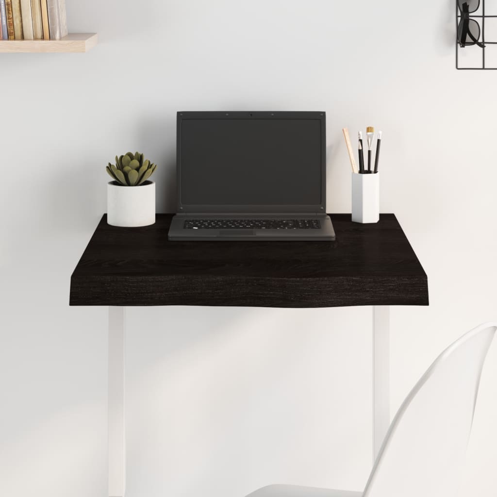 Solid Oak Table Top - Dark Brown, 60x60x2-6 cm Treated Wood