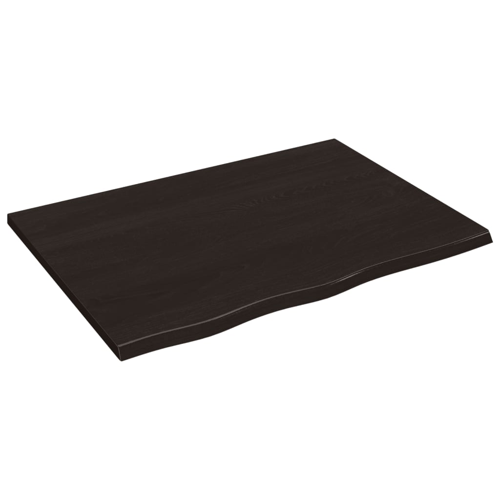Solid Oak Table Top, Dark Brown, 80x60x2 cm Treated Wood