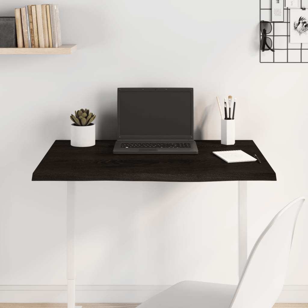 Solid Oak Table Top, Dark Brown, 80x60x2 cm Treated Wood
