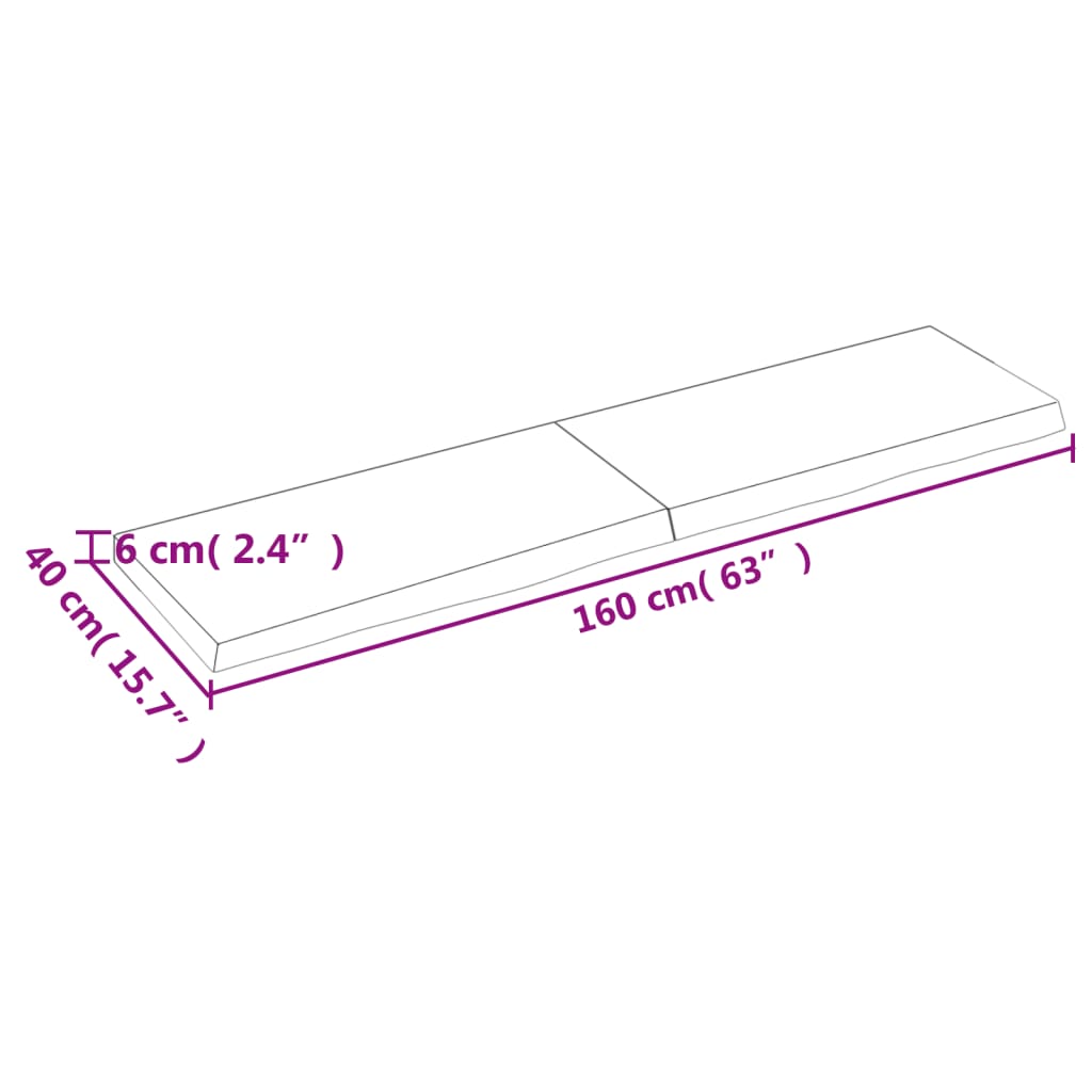 Solid Oak Dark Brown Table Top 160x40cm | Adjustable 2-6cm Thickness