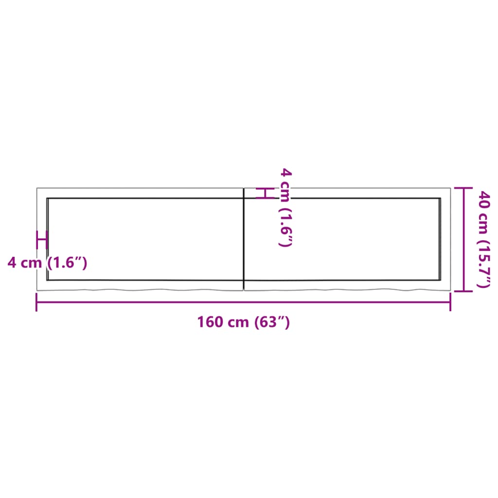 Solid Oak Dark Brown Table Top 160x40cm | Adjustable 2-6cm Thickness
