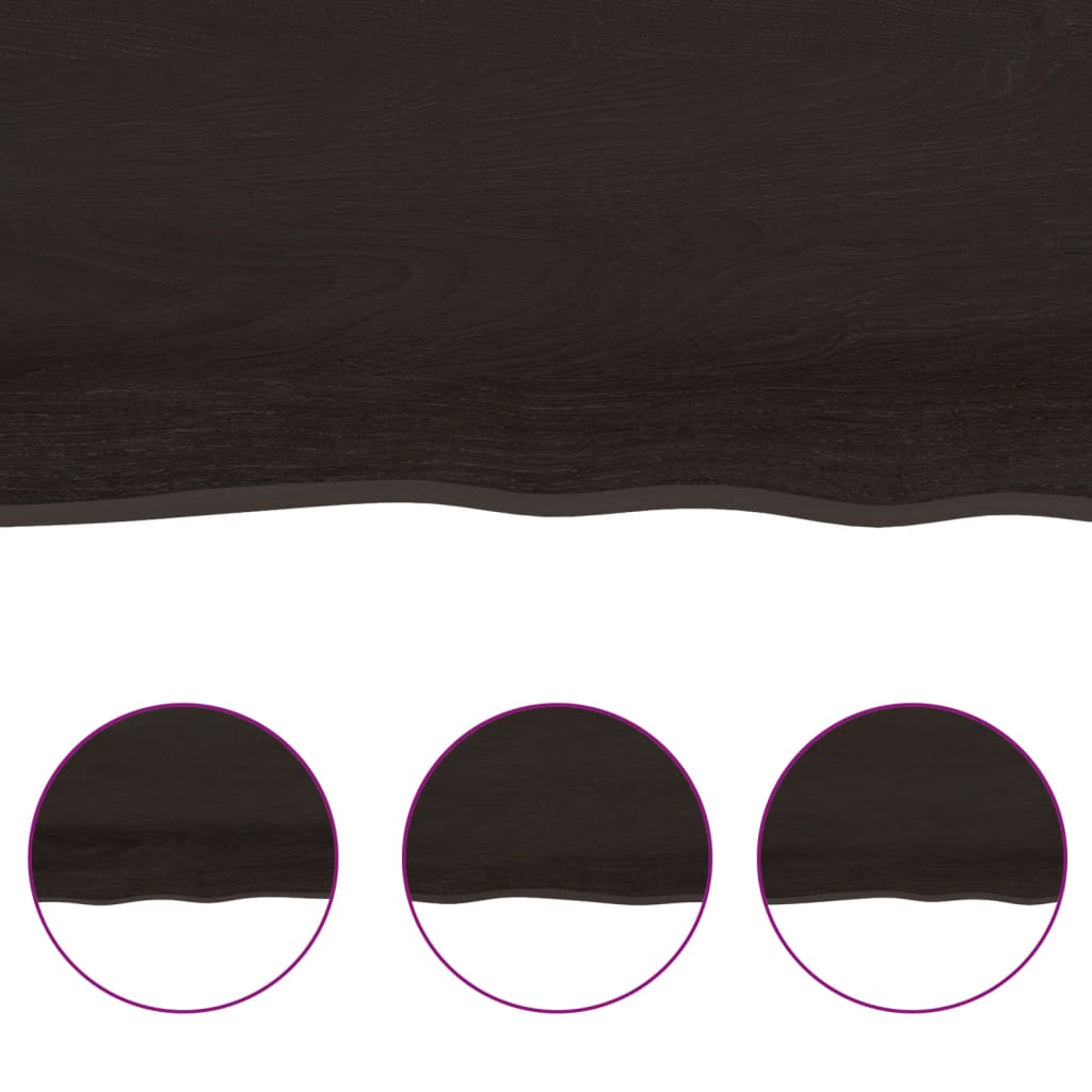 Solid Oak Tabletop, Dark Brown 180x40x(2-4) cm, Treated Wood