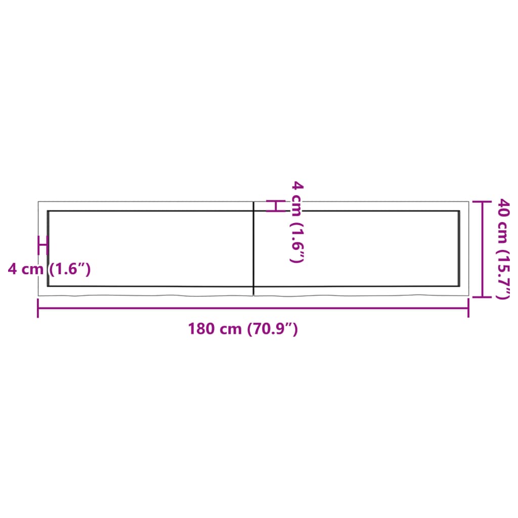 Solid Oak Tabletop, Dark Brown 180x40x(2-4) cm, Treated Wood