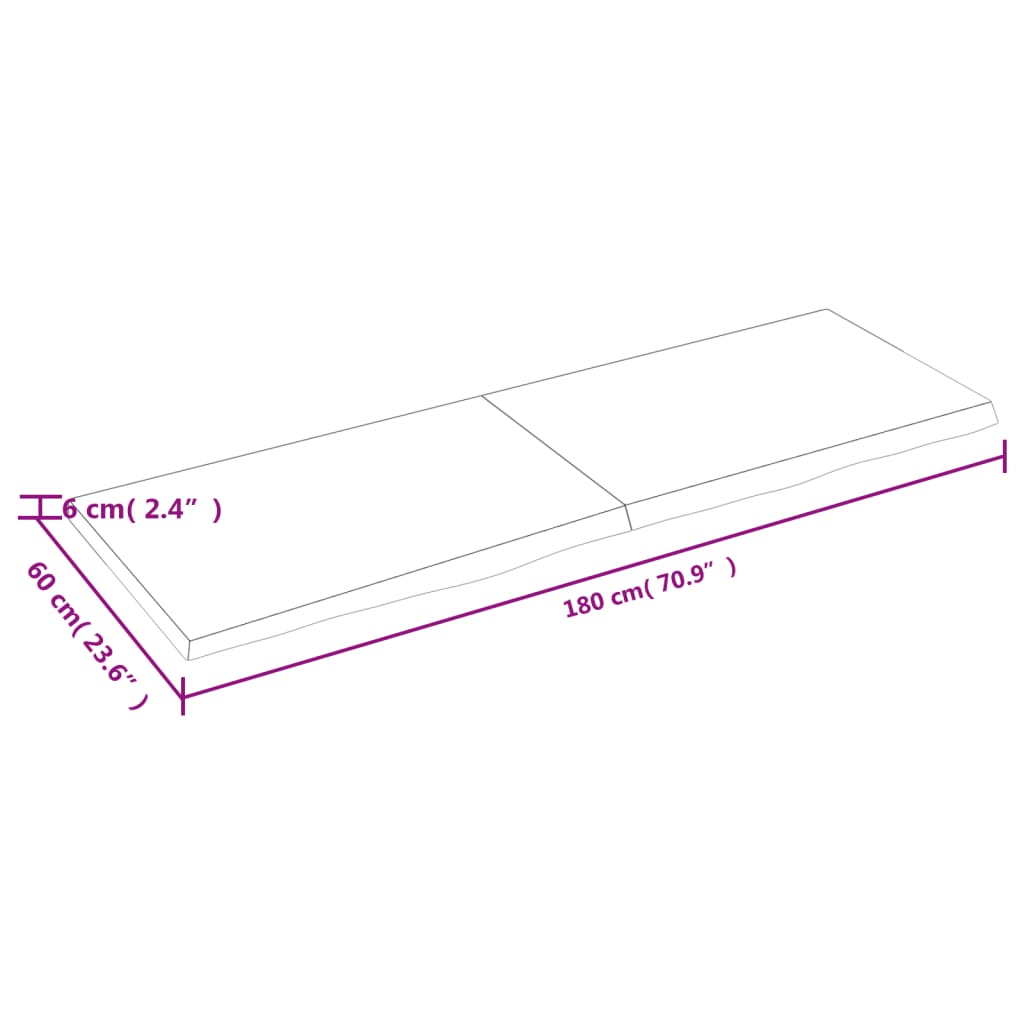 Solid Oak Dark Brown Table Top 180x60cm - Adjustable Thickness