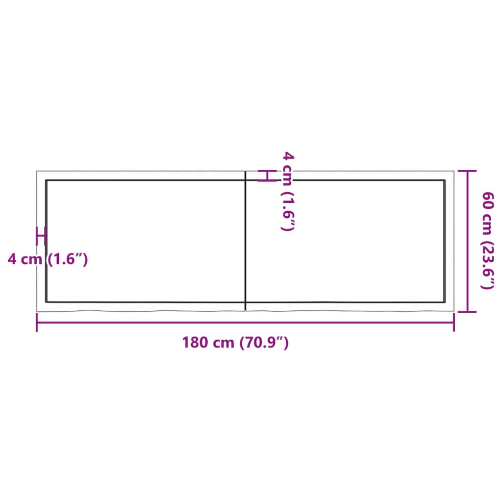 Solid Oak Dark Brown Table Top 180x60cm - Adjustable Thickness