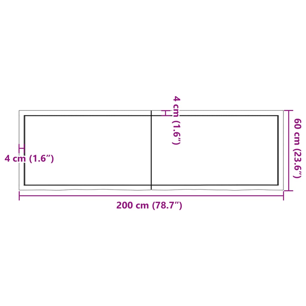 Solid Oak Table Top, Dark Brown, 200x60x(2-4) cm, Treated Wood