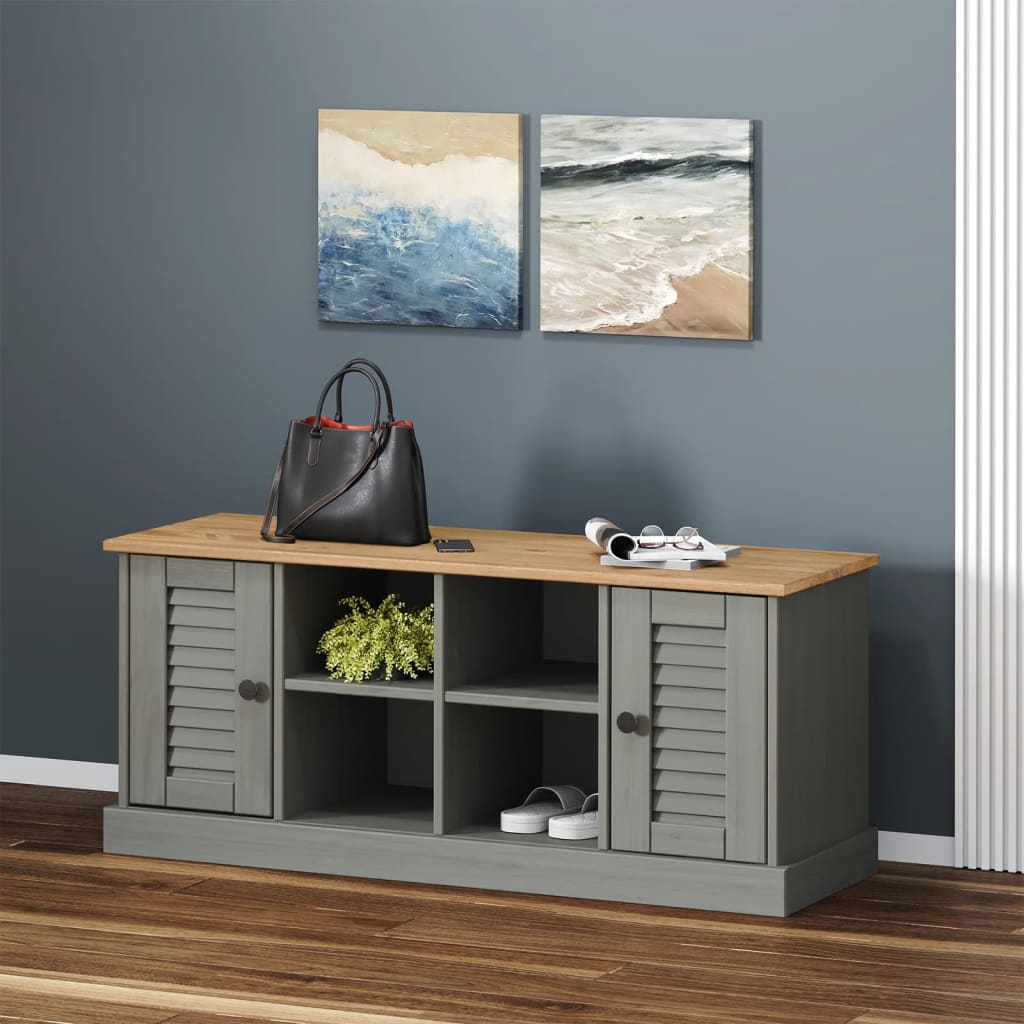 Solid Wood Pine Shoe Bench VIGO Grey 106x35x45 cm - Stylish & Durable