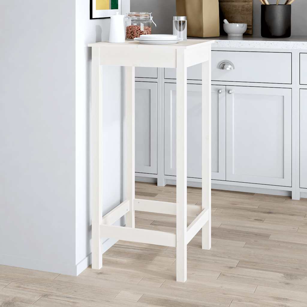 Solid Pine Wood Bar Table - White, 50x50x110 cm