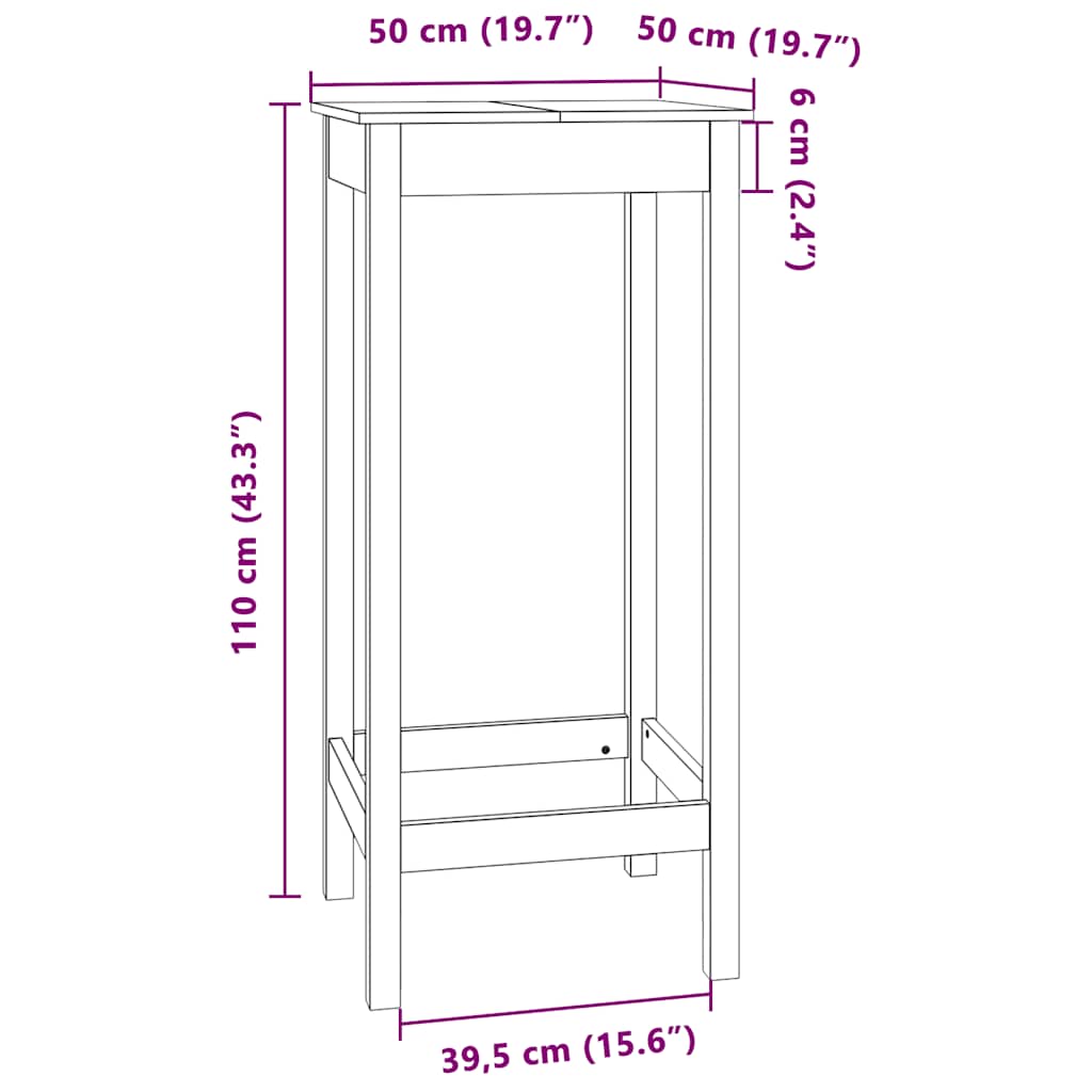 Solid Pine Wood Bar Table - White, 50x50x110 cm