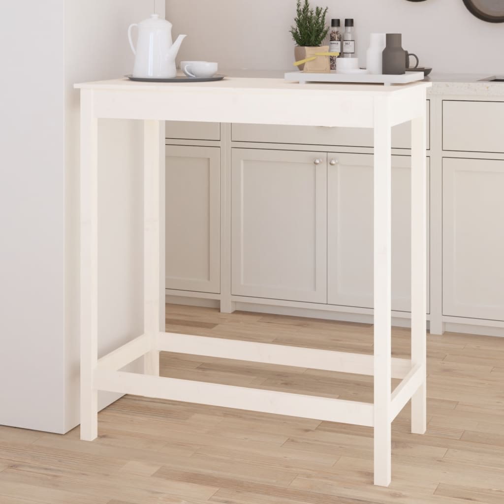 Solid Pine Bar Table in White 100x50x110 cm - Elegant Dining Solution