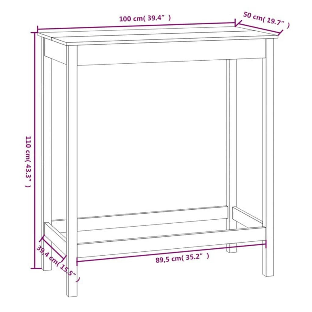 Solid Pine Bar Table in White 100x50x110 cm - Elegant Dining Solution
