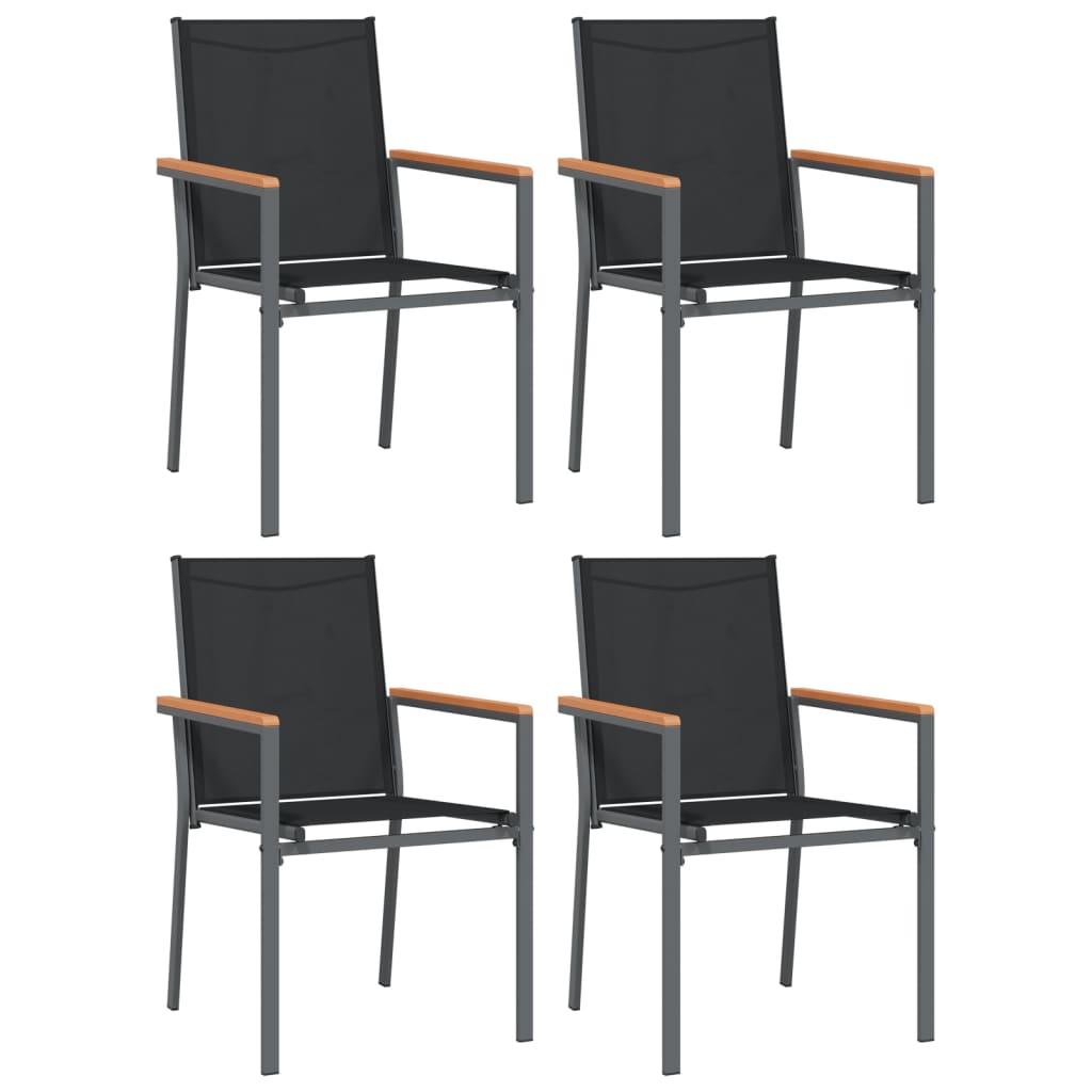 4-Piece Black Steel Garden Chairs Set, Textilene, 55x61.5x90 cm